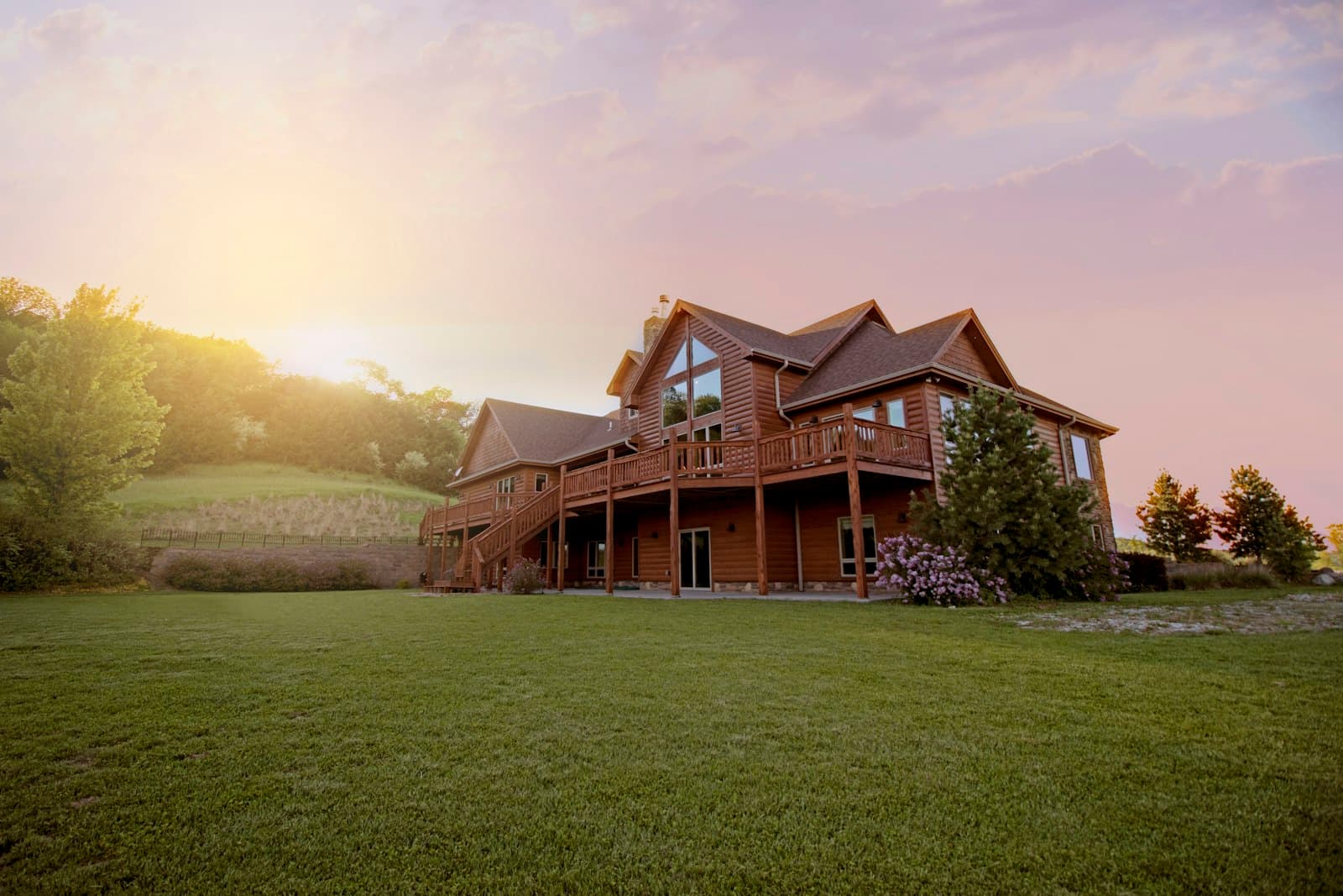 New residential construction at golden hour