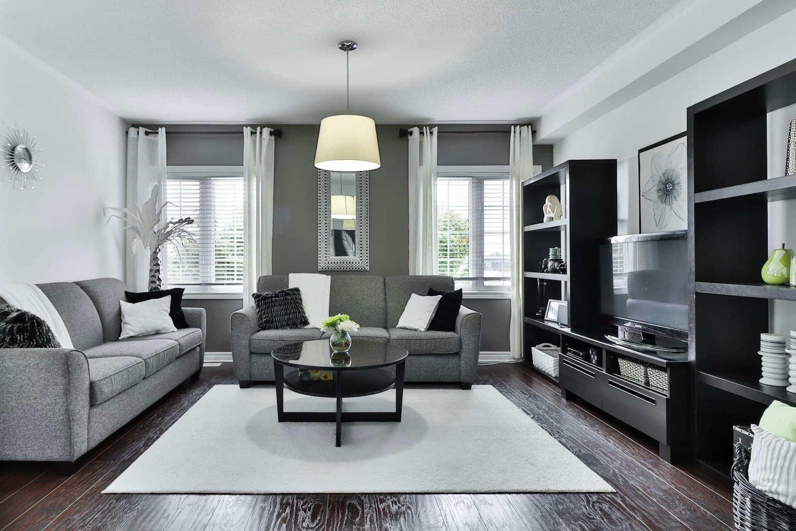 Refined living room with layered lighting