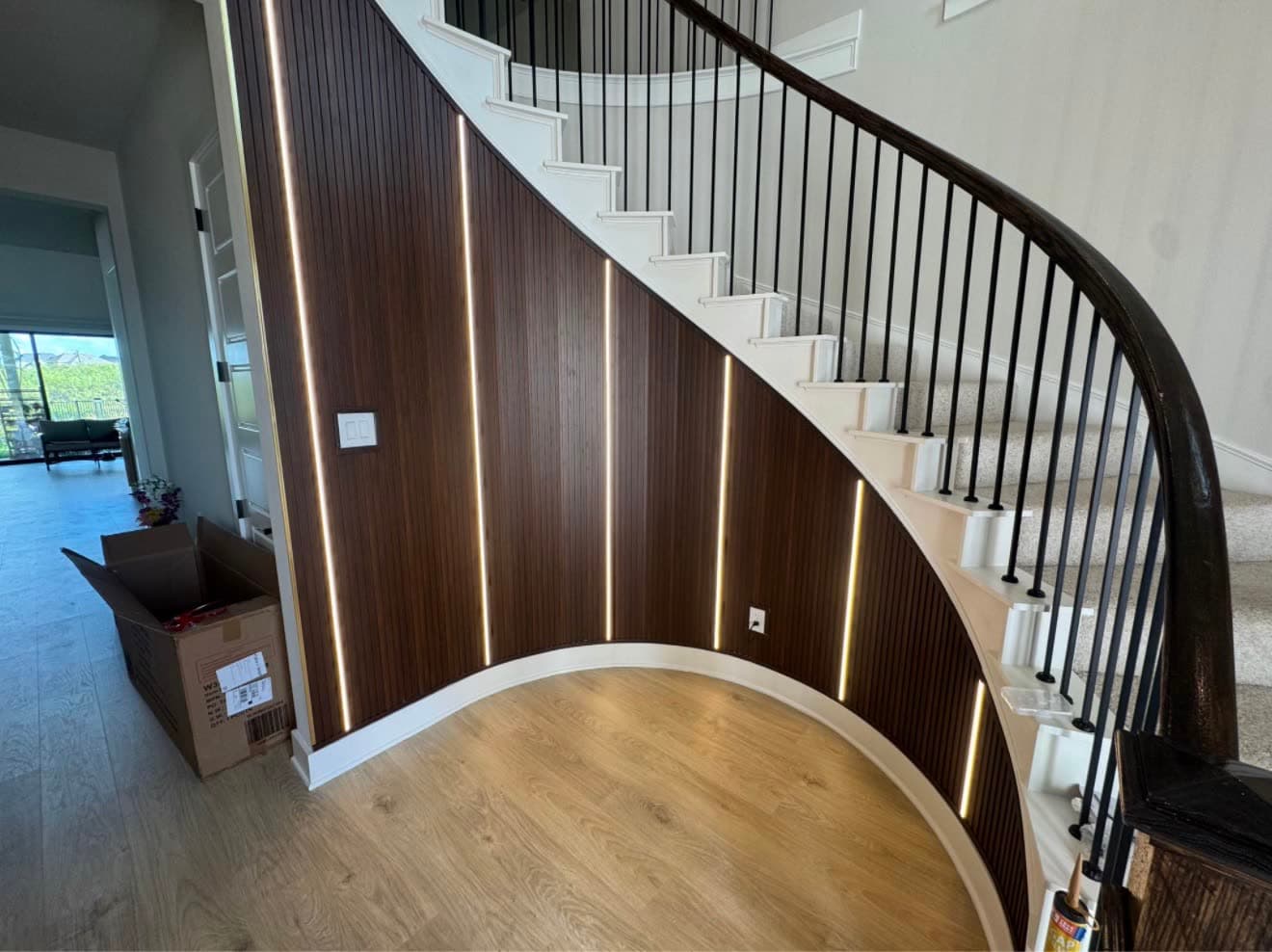 Curved Staircase & Slat Wall