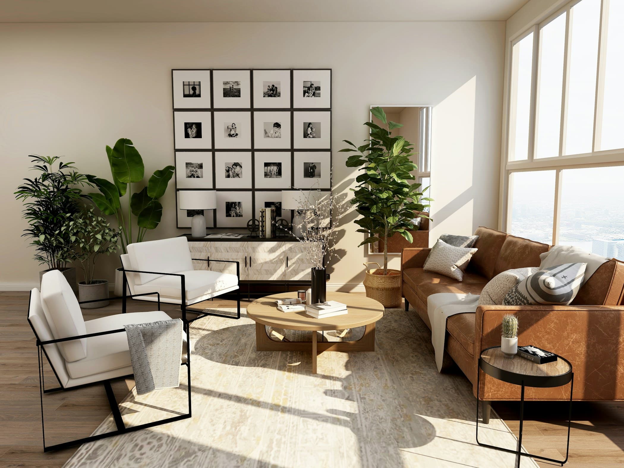 A refined, light-filled living room remodeled by Solefly